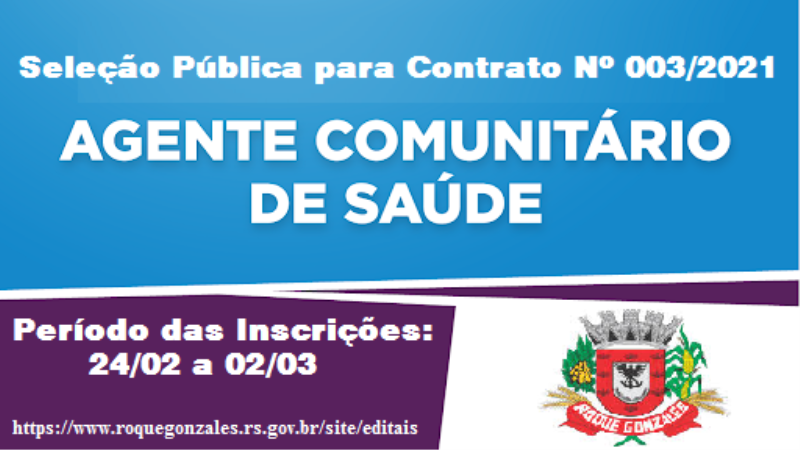 INSCRIÇÕES ABERTAS PARA 04 AGENTES COMUNITÁRIOS DE SAÚDE
